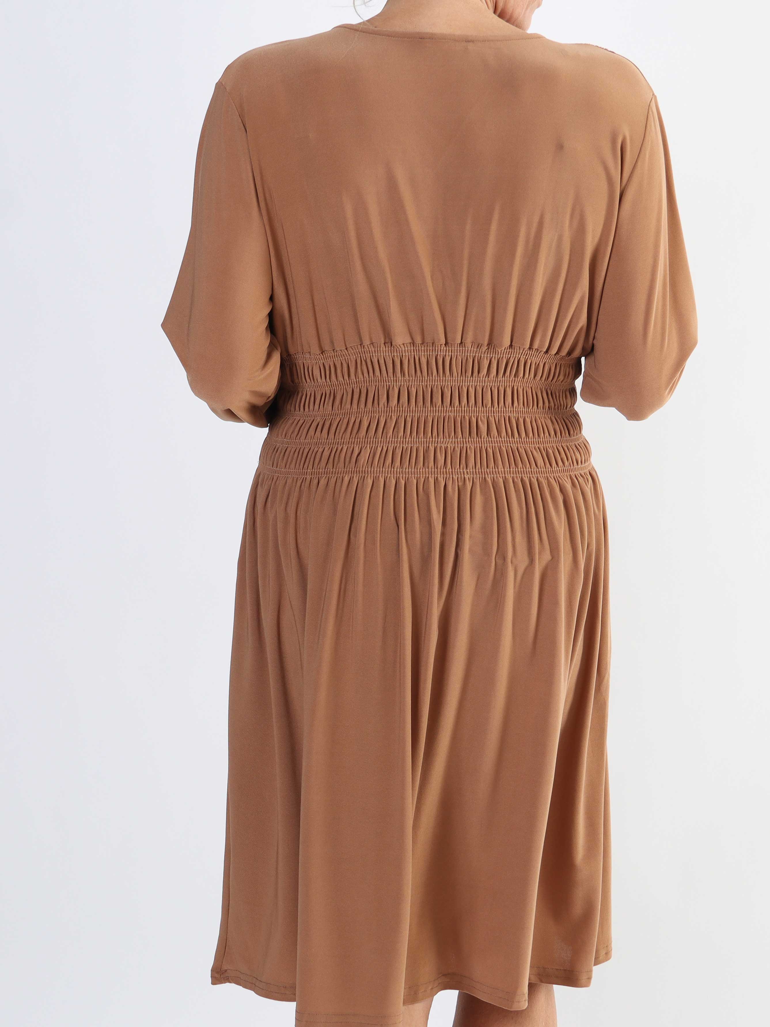 Pams Plain Short L/S - Elastisk klänning i stora storlekar med smock och långa ärmar - Navy